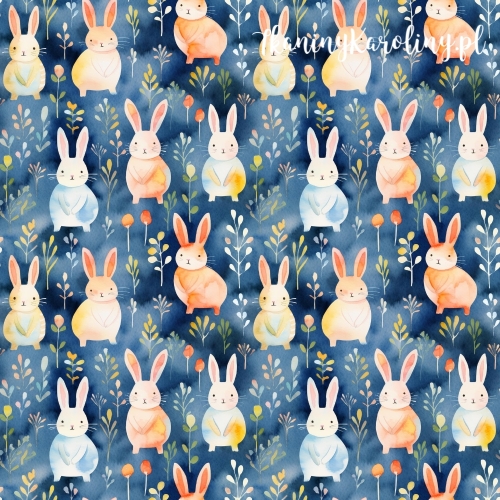 TKANINA WODOODPORNA OXFORD Zajączki 1 - pomarańczowe i białe na granatowym tle