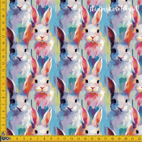 TKANINA WODOODPORNA OXFORD Zajączki 2 - różowe i szare malowane