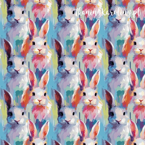 TKANINA WODOODPORNA OXFORD Zajączki 2 - różowe i szare malowane