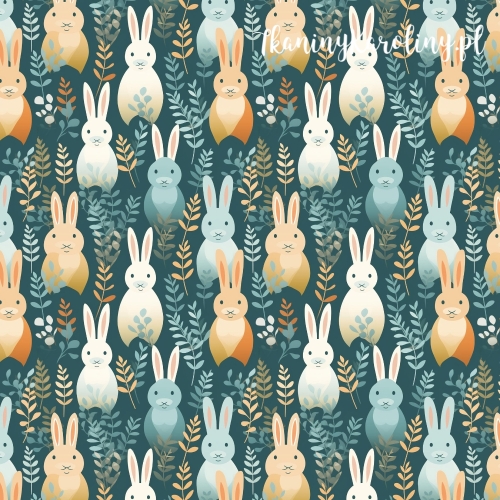 TKANINA WODOODPORNA OXFORD Zajączki 3 - pomarańczowe i białe z gałązkami