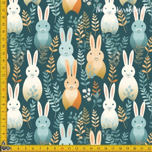 TKANINA WODOODPORNA OXFORD Zajączki 3 - pomarańczowe i białe z gałązkami