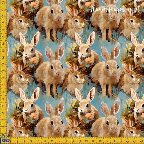 TKANINA WODOODPORNA OXFORD Zajączki 4 - brązowe na niebieskim tle