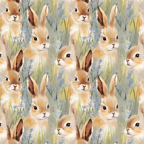 TKANINA WODOODPORNA OXFORD Zajączki 6 - brązowe w niebieskich kwiatach