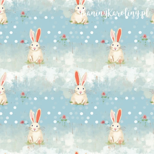 TKANINA WODOODPORNA OXFORD Zajączki 7 - zimowe z różowym uchem