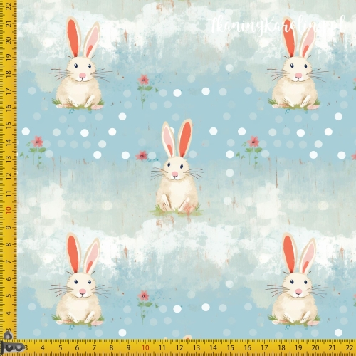 TKANINA WODOODPORNA OXFORD Zajączki 7 - zimowe z różowym uchem