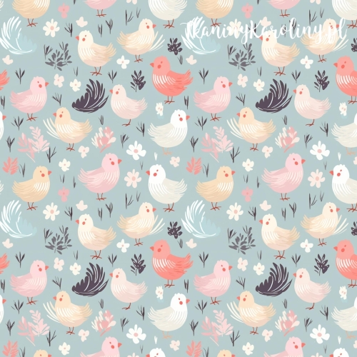 TKANINA WODOODPORNA OXFORD Koguty 7 - pastelowe kurczaczki