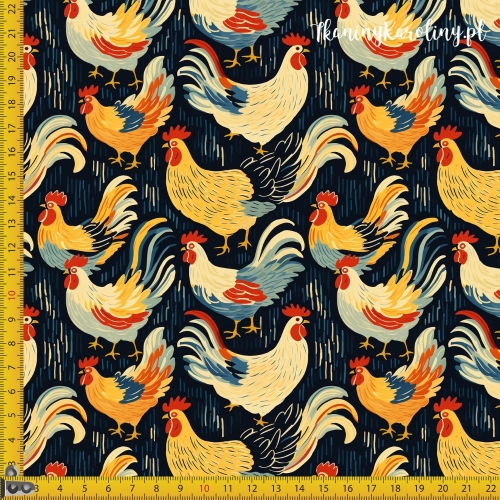 TKANINA WODOODPORNA OXFORD Koguty 12 - żółto-pomarańczowe w deszczu