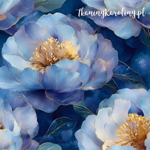 OD RĘKI TKANINA WODOODPORNA OXFORD  Piwonie perłowe 2 - na granacie 