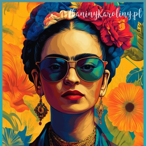 Panel-welurowy---Frida-Kahlo---twarz-w-okularach-na-tle-pomaranczowych-kwiatow-6-8.jpg