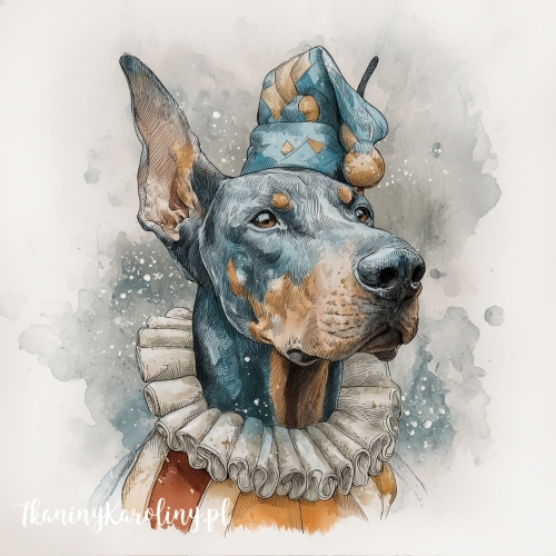 Panel welurowy Doberman malowany w czapce