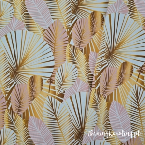 TKANINA WODOODPORNA OXFORD Liście tropikalne złote