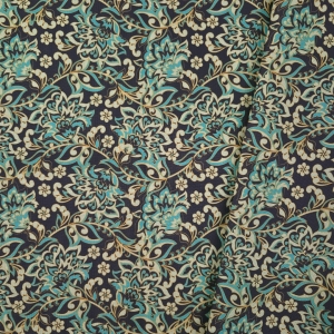 TKANINA WODOODPORNA OXFORD Paisley kwiaty zielono-beżowe na grafitowym