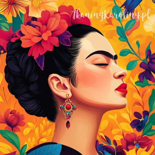 Panel wodoodporny - Frida Kahlo - profil wśród kwiatów 50x50 cm
