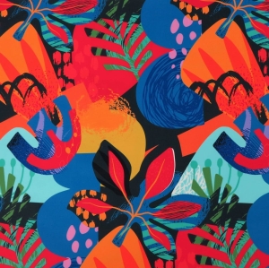 OD RĘKI WELUR TAPICERSKI Abstrakcja liście czerwono-niebieskie [6-8]