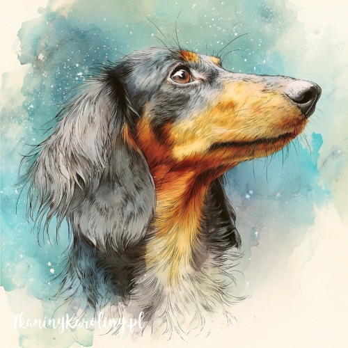 Panel welurowy Jamnik długowłosy czarny malowany