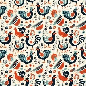 OD RĘKI WELUR TAPICERSKI Koguty 10 - granatowo pomarańczowe geometryczne