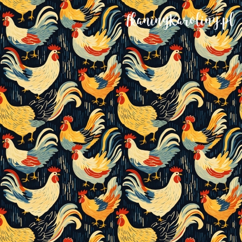 TKANINA WODOODPORNA OXFORD Koguty 12 - żółto-pomarańczowe w deszczu