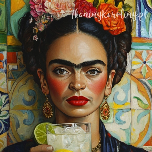 Panel wodoodporny - Frida Kahlo - koktajl z limonką i cytryną z kafelkami w tle [6-8]