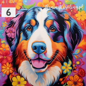 OD RĘKI Panel welurowy Pies berneński w kwiatach