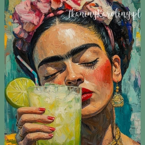 OD RĘKI Panel wodoodporny - Frida Kahlo - koktajl z limonką, przymknięte oczy