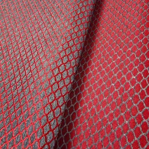 ŻAKARD WODOODPORNY Siateczka drobna czerwona na grafitowym