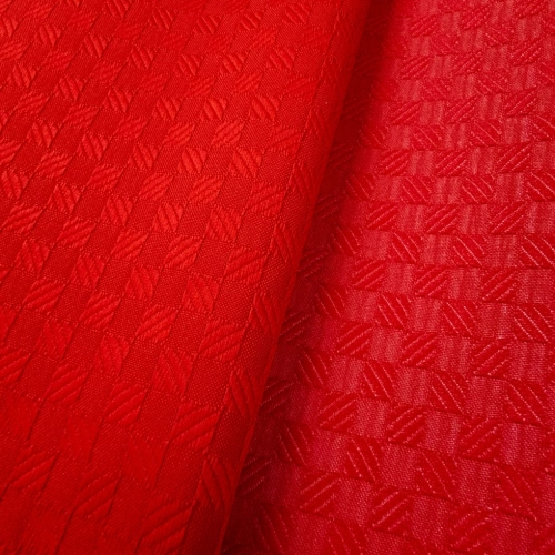 ŻAKARD WODOODPORNY Kwadraciki 3D małe czerwony