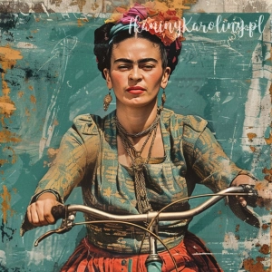 Od ręki Panel welurowy - Frida Kahlo - na rowerze bez lampki (Rozmiar panelu: 50 x 50) 