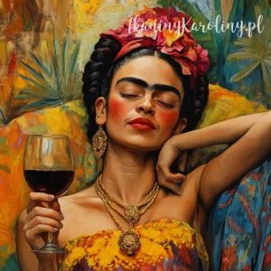 Panel wodoodporny - Frida Kahlo - odsłonięte ramiona, kieliszek wina [6-8] 