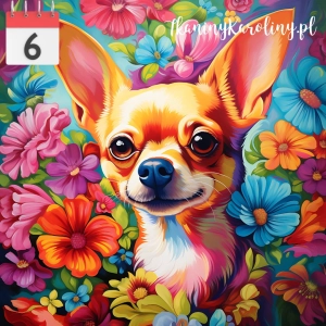 Panel welurowy Pies chihuahua w kwiatach (Rozmiar panelu: 50 x 50)