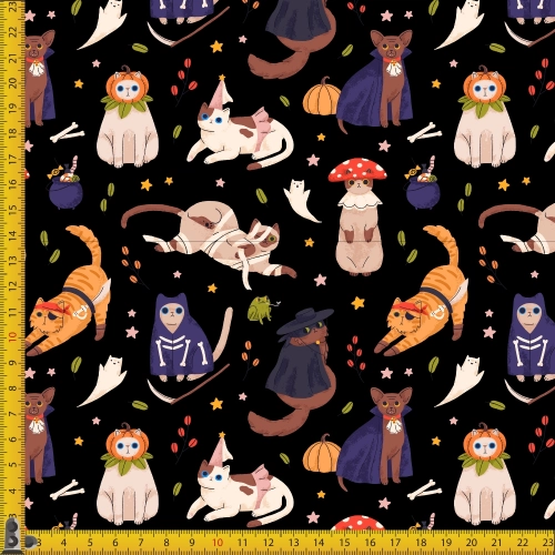TKANINA WODOODPORNA OXFORD Halloweenowe koty
