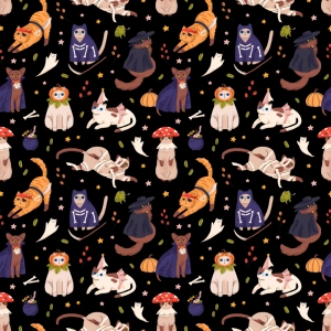 TKANINA WODOODPORNA OXFORD Halloweenowe koty [na zamówienie]