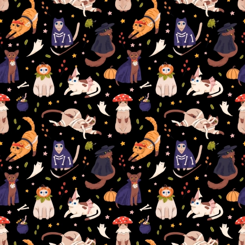 TKANINA WODOODPORNA OXFORD Halloweenowe koty