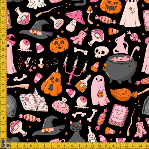 TKANINA WODOODPORNA OXFORD Halloweenowe różowe duszki i akcesoria