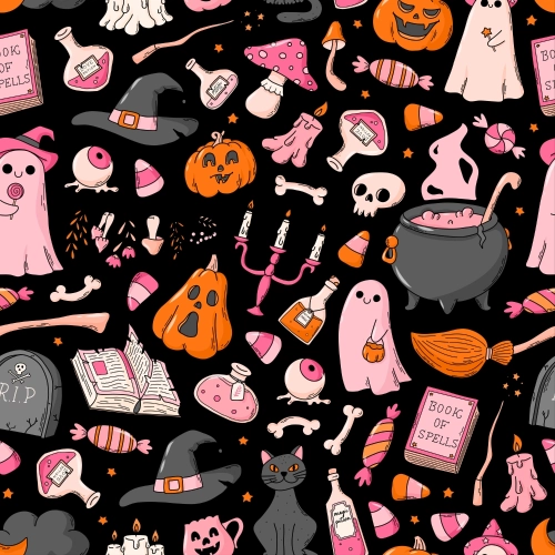 TKANINA WODOODPORNA OXFORD Halloweenowe różowe duszki i akcesoria