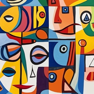 Tkanina OXFORD wodoodporna Abstrakcja ala Picasso maski
