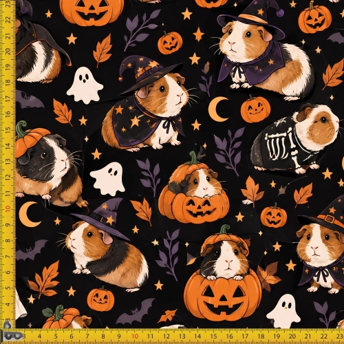 Tkanina OXFORD wodoodporna Świnki morskie halloween na czarnym