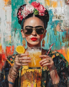 Panel wodoodporny 40x50cm - Frida Kahlo - drink z pomarańczą, okulary przeciwsłoneczne (druk na zamówienie)