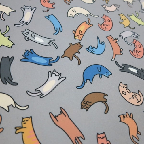 TKANINA WODOODPORNA Kotki na szarym [6-8]