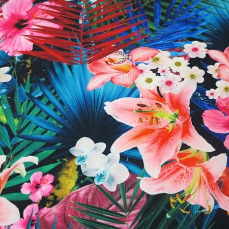 TKANINA WODOODPORNA Liście palmowe z kwiatami