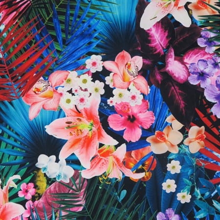 TKANINA WODOODPORNA Liście palmowe z kwiatami