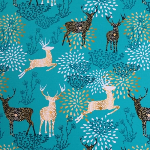 TKANINA WODOODPORNA Jelenie złote na turkusie [6-8]
