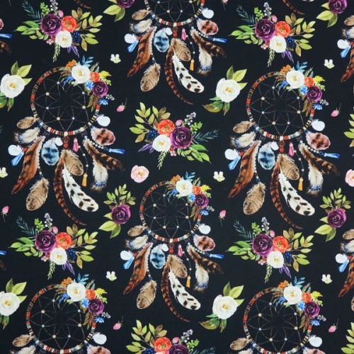 POLIESTER WODOODPORNY Łapacze snów boho na czarnym (duży1.jpg