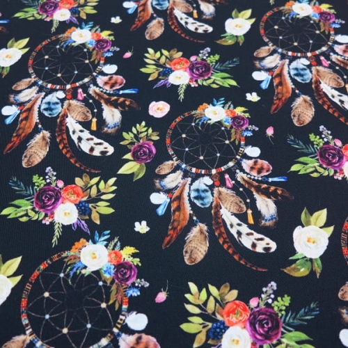 POLIESTER WODOODPORNY Łapacze snów boho na czarnym (duży JPG.jpg