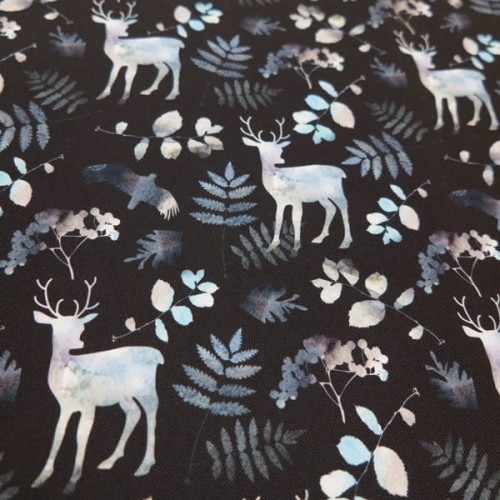 TKANINA WODOODPORNA Małe jelenie na czarnym [6-8]